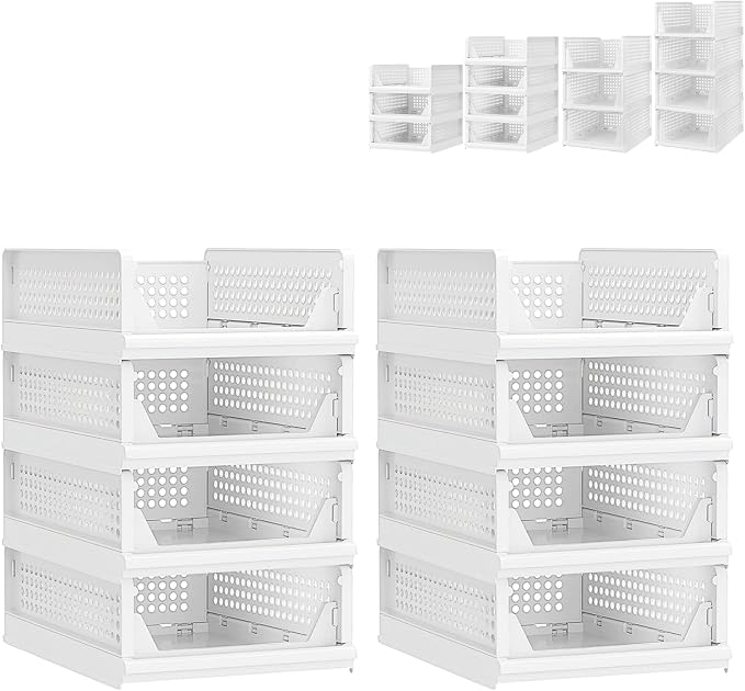 This Stackable Foldable Clothes 8-Tier Drawer Shelf for Bedroom Kitchen Living Room Bathroom Office Storage Solution - White (H-14 cm)