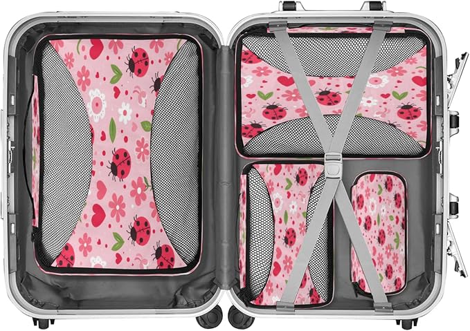 4 Set Packing Cubes for Travel, Daisy and Ladybugs Packing Cubes for Women, Travel Luggage Packing Organizers, Packing Cube Set, Daisy Flowers