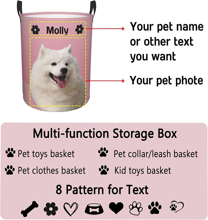 Personalized Large Dog Toy Storage Basket Bin Collapsible Custom Pet Stuff Box Chest Container for Living Room Organizer for Dog Toys,Dog Food,Blankets,Clothing (Pink)