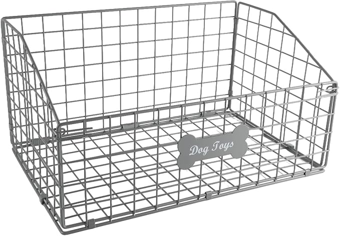 Geyecete Toy box for dogs large Dog Toy organizer Pet wire folding basket DOG TOY container dog toy box-Chew-Proof Dog Food Toy Storage-Gray
