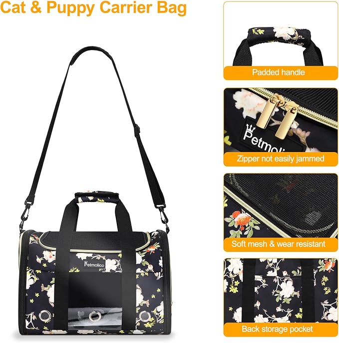 Petmolico Cat Carrier Soft-Sided Airline Approved, Medium, Mixed Yellow | For small/medium cats & puppies up to 16 lbs, 3 open doors, travel-friendly pet bag