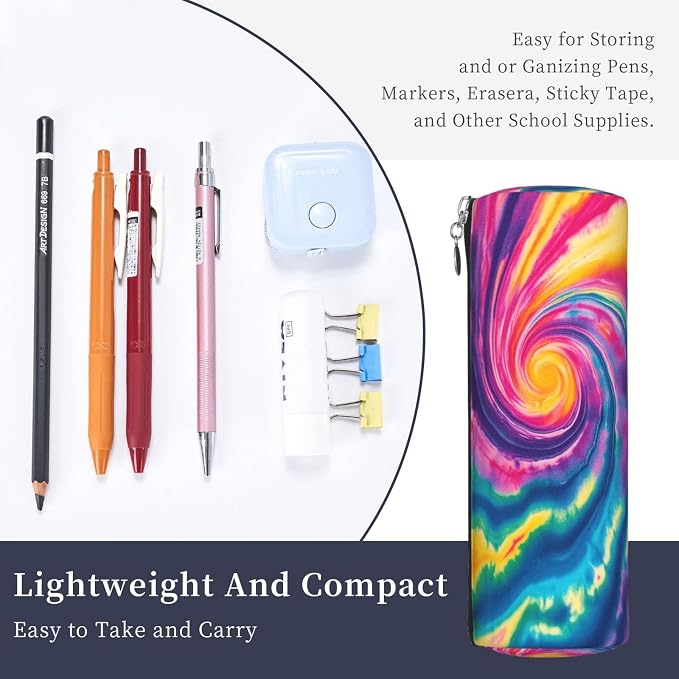 OSAM SPACE Leather Pencil Case Round Pencil Bag Colors Spiral Psychedelic Pen Organizer Holder Portable Zipper Pouch Cute School Supplies for Girls Boys Study Office
