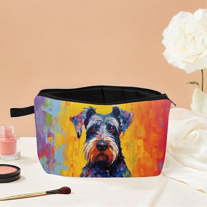 Oil Painting of Schnauzer Dog Print Women's Makeup Bag Daily Commute Cosmetics Storage Pouch Beach Travel Fashion Toothbrush Bag