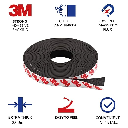 Magnetic Tape with Adhesive Backing-1in x 15ft, 60mil Thick Magnet Strips for DIY Crafts