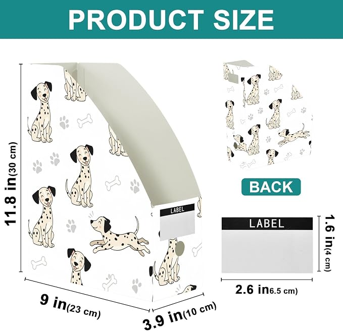 Emelivor Cute Dogs White Pets Pattern Magazine Holder Set of 3 Desk File Organizer Foldable Vertical Folder Holder with Labels for Office Organization File Box for Classroom and Home