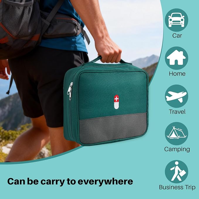 First Aid Bag Empty Medicine Bag Portable Medical Supplies Organizer Bag for Home Traveling Outdoor Hiking Camping Backpacking Cycling (Green)