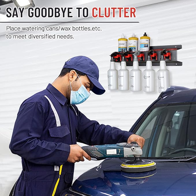 2 Set Spray Bottle Storage Rack with Car Cleaning Brush Detailing Kits,Hanging Rail Car Shop Accessory Display Auto Cleaning Detailing Tools Hanger Bottle Organizer
