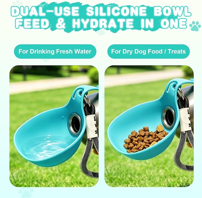 Drain-Back Stainless Steel Portable Dog Water Bottle with Bowl for Walks