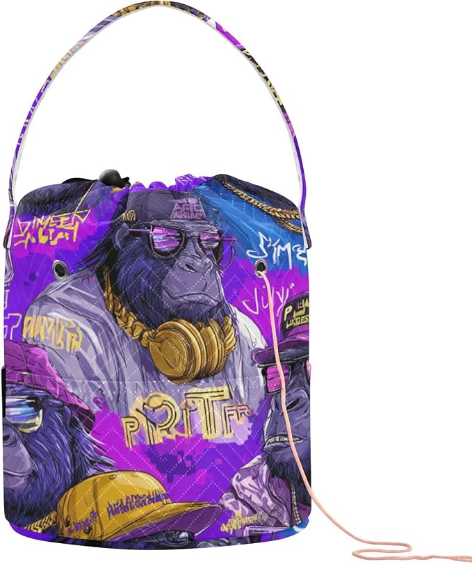 Tatenale Crochet Bag Yarn Bag Knitting Project Bag with Pockets and Handle Portable Yarn Storage Organizer Tangle Free 8.3x11 InchCartoon Gorillas Glasses Trends Purple36