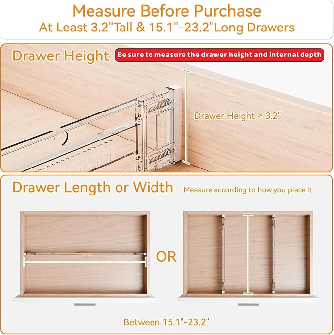 4 Pack 3.2 Inch Shallow Acrylic Drawer Dividers for Clothes,Expandable Deep Dresser Dividers From 15 to 21'',Adjustable Drawer Separators for Dresser,Nursery and Baby Clothing,Sock,Underwear