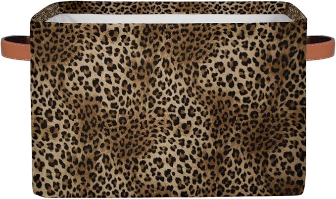 Basket Storage Bins Animal Leopard Cheetah Skin Rectangle Cube Basket Box Kids Girls Boys Toys Organizer Beaket Decor Foldable with Handle for Living Room Bedroom Closet Nursery Office Shelf Gifts