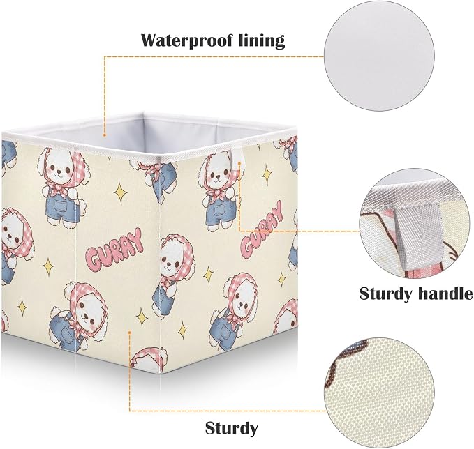 Foldable Storage Bin Waterproof Closet Organizer Box with Handle | Plush Puppy Storage Crate, wipeable, Foldable Hollow Board, Top Handle, For Home Closet
