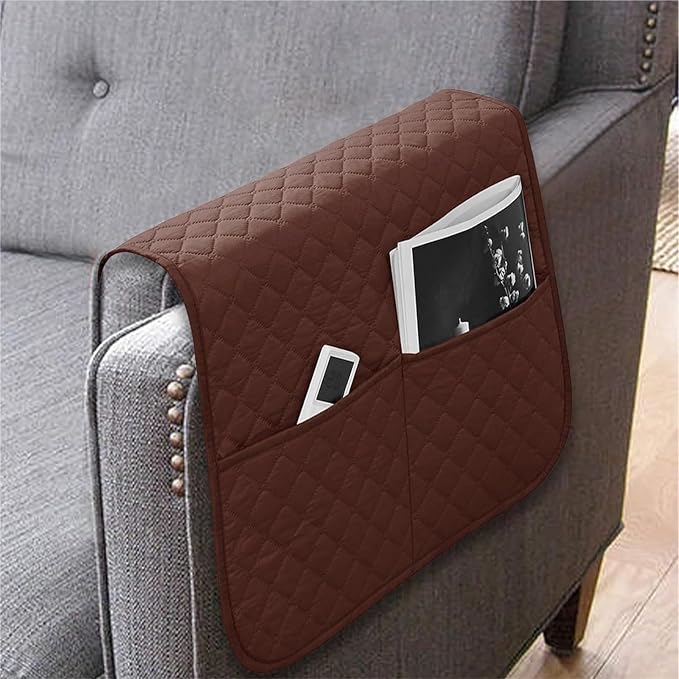Armrest Covers Arm for Chairs Couch Sofa Armchair Slipcovers Recliner Organizer Non-Slip Chair Bedside Storage Caddy Holder 2 Pockets Magazines Waterproof(Coffee)