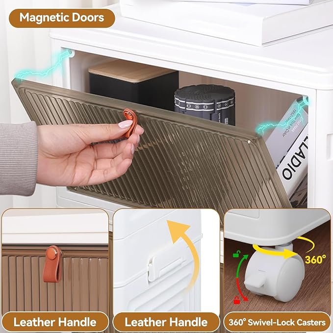 LDQ 170 Qt Large Storage Bins with Lids, 5 Tier Stackable Storage Cabinet with Wheels & Clear Doors, Foldable Plastic Closet Organizer for Bedroom, Bathroom & Kitchen