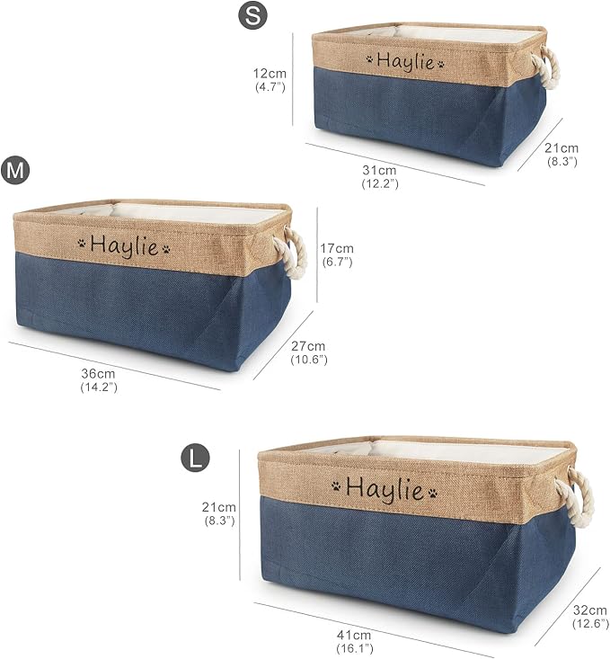 Personalized Dog Toy Storage Basket Bin Collapsible Customized Pet's Name Storage Box Organizer for Dog Toys、Dog Clothing、Dog Apparel & Accessories(Light Blue-L)