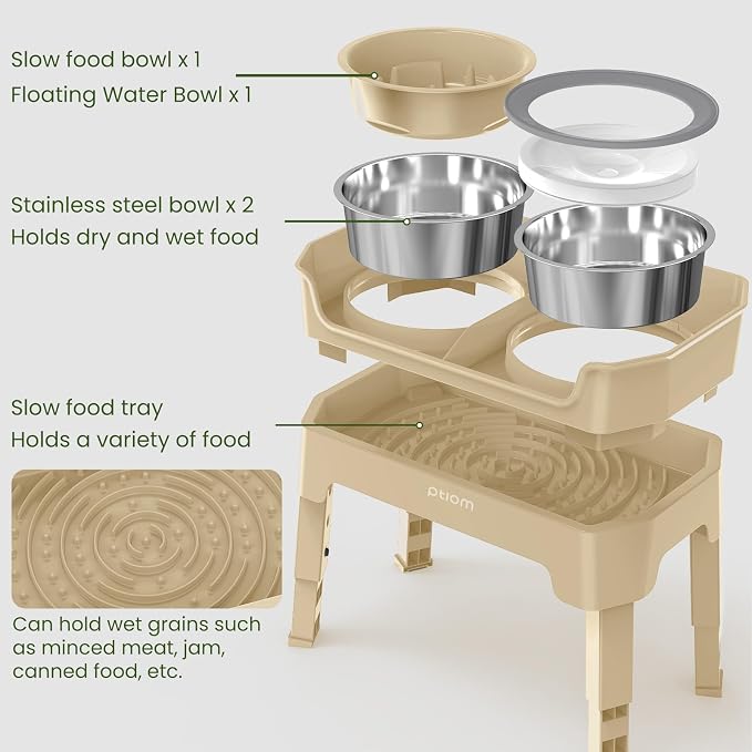 4-in-1 Elevated Dog Bowls with Adjustable Stand, Slow Feeder & Water Bowls