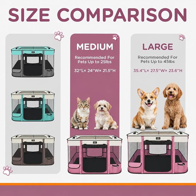 Paw Ballet Foldable Pet Kitten Playpen, Upgrade Waterproof Portable Cat Dog Playpen Kennel Tent for Dog Cat, Retractable Shade Cover with Free Carrying Case, Indoor Outdoor Use for Small Pet.