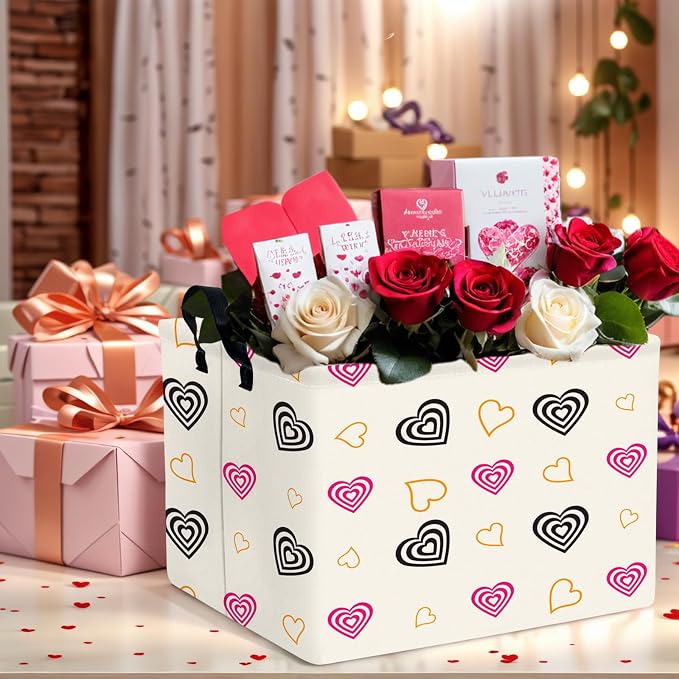 Valentine's Day Basket Gift for Empty Cute Heart Large Storage Bin for Kid and Baby Room Décor (Red and Black)