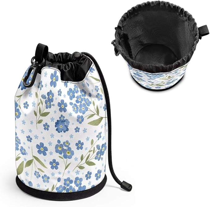 Clothespin Bag with Drawstring, Forget-Me-Not Print Laundry Accessory Organizer Pouch, Portable Peg Storage for Drying Rack, Camping, Travel, Dormitory