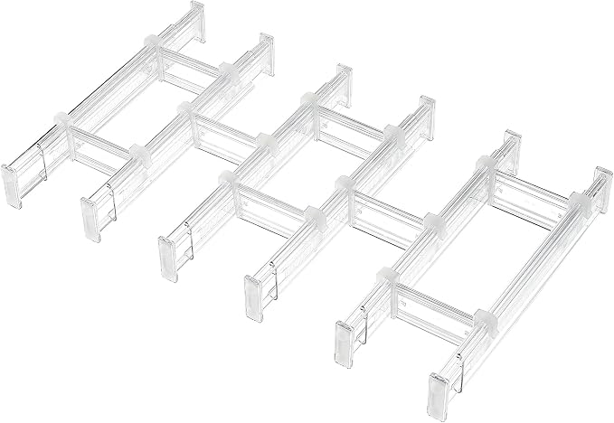 Vtopmart 2.36" Drawer Dividers with Expandable Inserts, 12.8"-22.3", 6 Pack | Adjustable Kitchen Drawer Organizer, Clear Organizer Separator for Flatware, Utensil, Cutlery, 6 Dividers with 10 Inserts