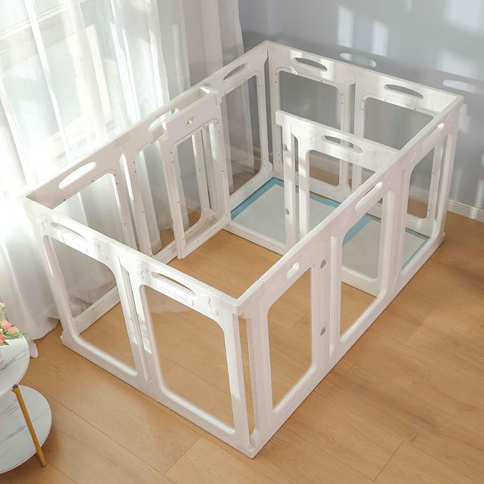 Clear Acrylic Indoor Dog Playpen, 30" H, 2 Panels, White | Open View, Modern Home Fit, No Climbing Bars, Tool-Free Setup, For Puppies & Small Dogs