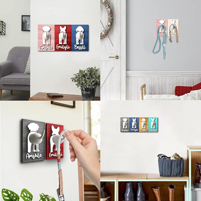 Personalized Dog Leash Holder for Wall, Custom 3D Dog Butt Leash Holder with Name, Hooks for Leashes, Keys, Collars, Christmas Birthdays Housewarming Gift for Pet Lovers (Style-03)