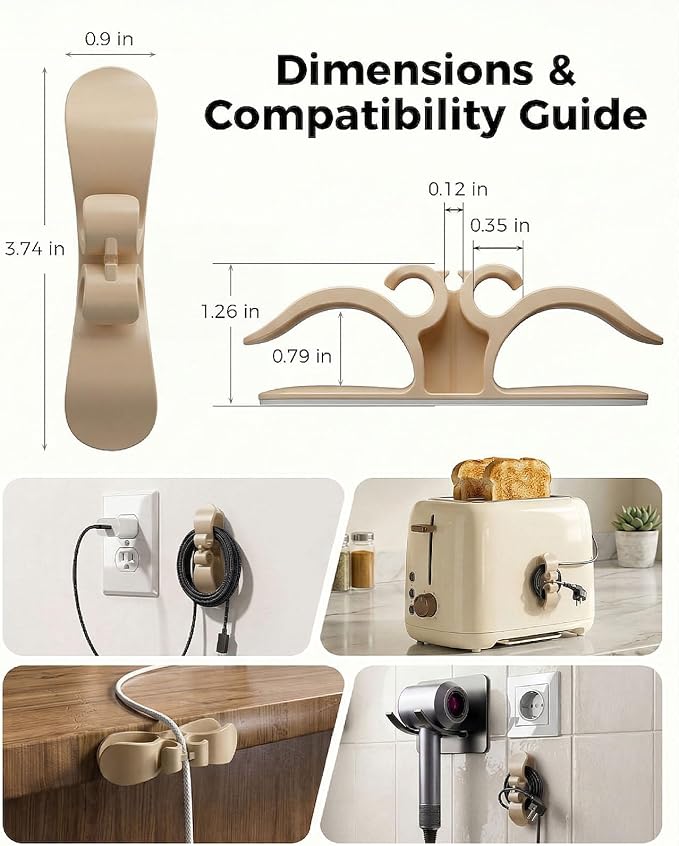 6 PCS Cord Organizer for Appliances, Upgraded Kitchen Appliance Cord Organizer Stick On Appliance Wire Organizer Wire Keeper for Kitchen Appliances Mixers, Coffee Maker, Pressure Cooker, Toasters