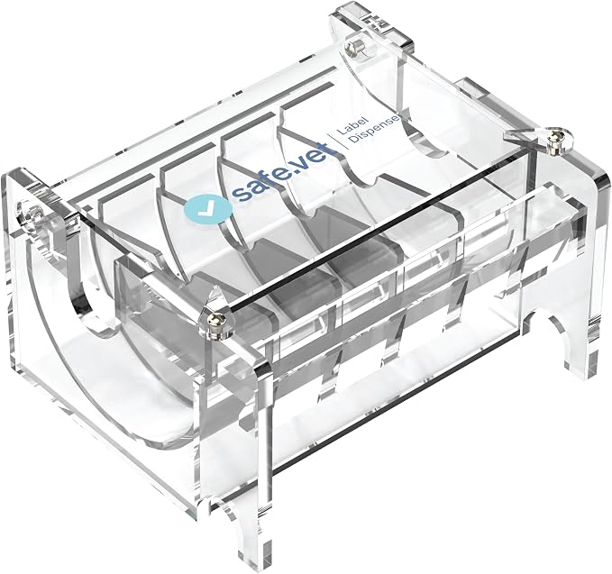 Veterinary Syringe Label Dispenser by Safe Vet | Countertop Injectable & Pharmacy Label Organizer for Vet Clinics, ICU, Surgery & Anesthesia (5 Slots)