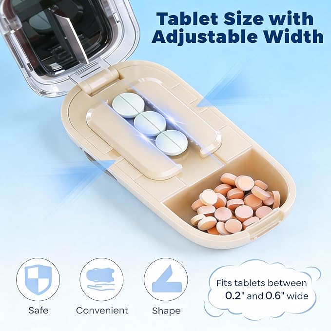 Precision Pill Cutter for Small and Tiny Pills, Sharp Blade with Storage Compartment, Travel-Friendly 1/2 Pill Splitter for Home/On-The-Go, White