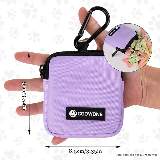 Dog Treat Pouch Pocket Sized Pet Puppy Training Pouch for Dog Training Behavior Aids, Waterproof Nylon Fabric Dog Poop Bag Holder, Hands Free Dog Walking Bag with Metal Carabiner (Violet)