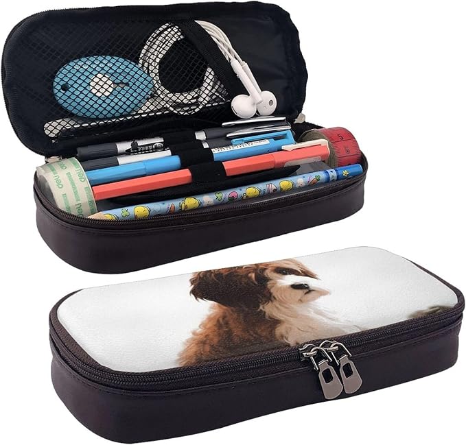 Leather Pencil Case Organizer Big Capacity Pencil Pouch Storage Bag With Compartments Cute Pencil Bag Pet Dog Pen Box Portable Cosmetic Makeup Bag Organizer