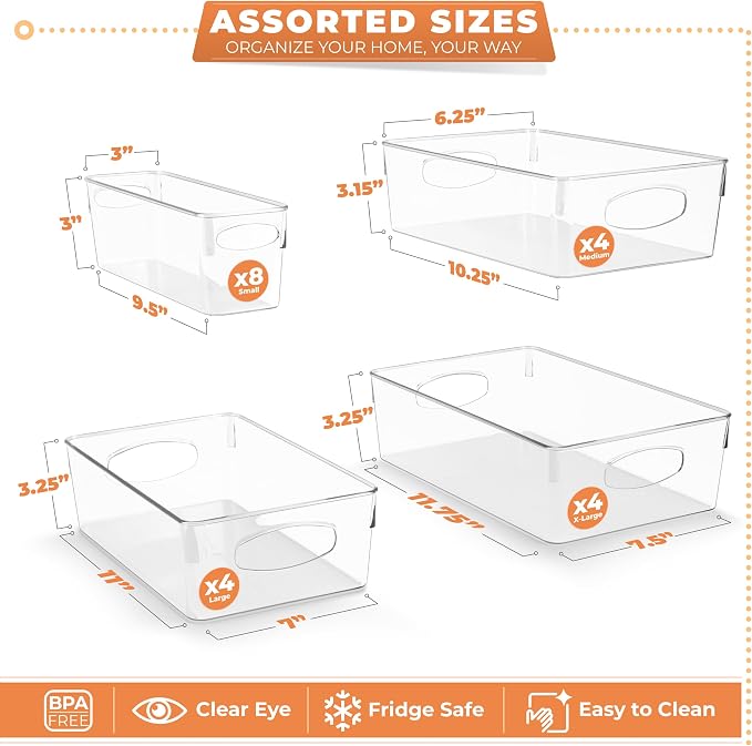 Sorbus Fridge Organizers and Storage, Clear Bins (20 Pack) | Handles support easy access and transport for pantry shelves, freezers, drawers and medicine-cabinet organization.