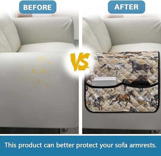 Horse Sofa Arm Covers for Couch Stretch Arm Rest Cover, Anti-Stains Couch Arm Cover Easy to Clean Sofa Slipcover Furniture Protector Office Chair Armrest Covers