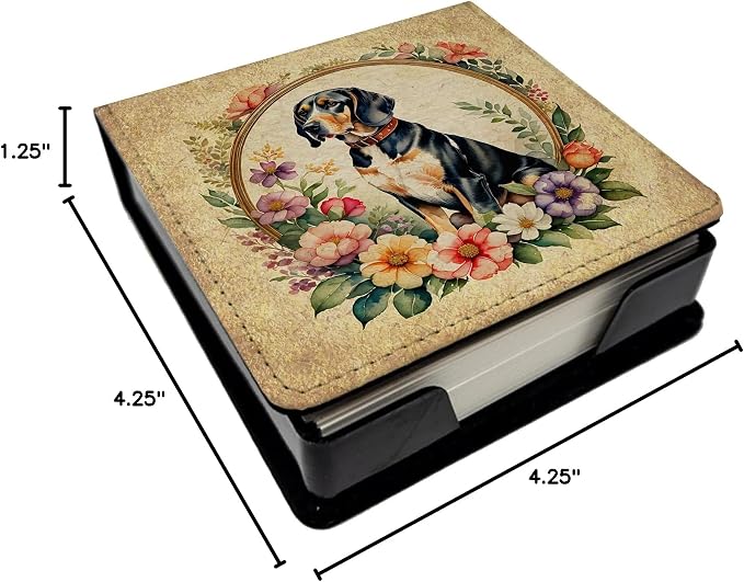 Caroline's Treasures American English Coonhound and Flowers PU Leather Note Paper Holder with Artist-Designed Cover, Desk Accessory, Office Gift