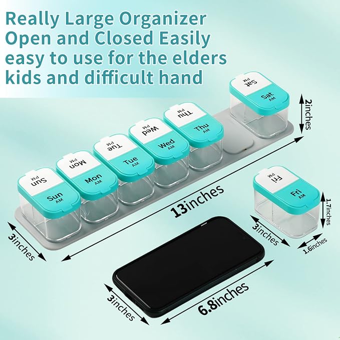Large Weekly Pill Organizer 2 Times a Day for Vitamin, Medicine, Supplement | extra large capacity; large size; good quality; detachability; durability; easy to open and close; easy to use; practical