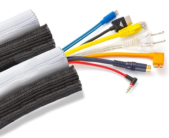 Maximm Cable Management Wire Loom 3ft 1/2 Inch Black/White and Black/Orange Split Cord Protector 4 Pack