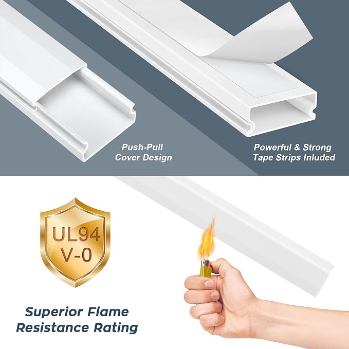 62.8in Black Cord Hider for TV on Wall, Paintable Cord Cover Wall Kit | Wire Cover for Wall, Cord Hiders for TV on Wall, Hide Cords Wall Mounted TV - Cord Concealer Cable Channel: W0.98in H0.5in