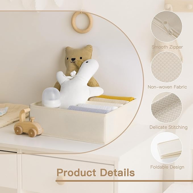 Drawer Organizer Clothes, 24 Pack Dresser Organizer for Baby Clothes, Underwear, Sock- Foldable Closet Organization and Storage Dividers Bins for Nursery, Bedroom and Dorm (Beige)