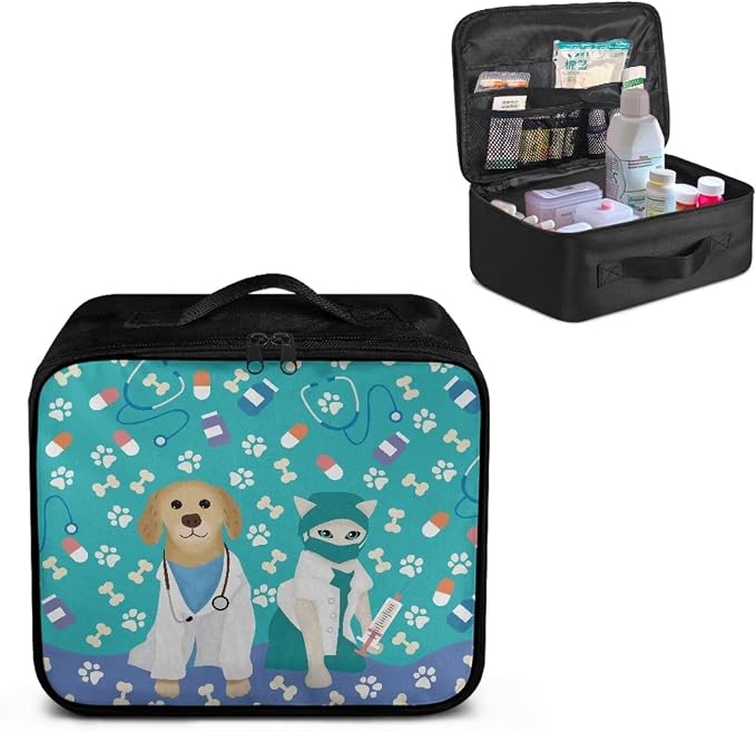 Cute Small First Aid Kit Travel Bag Empty Pet Nurse Medical Bag Empty Medium Portable Travel First Aid Kit Pouch Blue Medical Storage Bag for Car Home Camping Office Workplace School