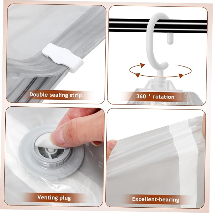 Ipetboom 4 Pcs Heavy Duty Vacuum Storage Bags Hanging Storage Bag for Clothing for Coats Jackets