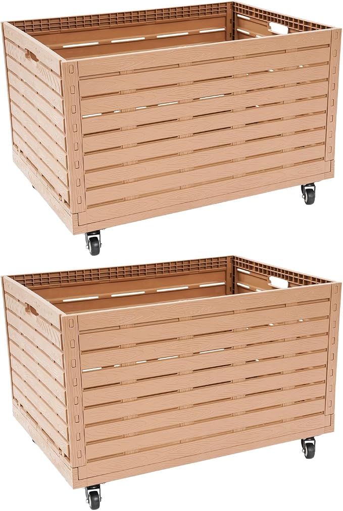 Collapsible Rolling Crate on Wheels, Heavy Duty Foldable Storage Bin(2PCS) | 440lbs Capacity Plastic Furniture Moving Dolly Cart for Travel Shopping