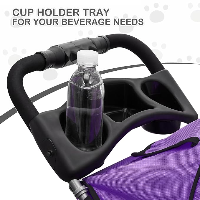 MoNiBloom Pet Stroller for Small/Medium Dogs and Cats up to 33 lbs, Purple | Foldable Dog Stroller 3 Wheels Pet Strolling Cart w/ Storage Basket Cup Holder, Breathable and Visible Mesh for All-Season