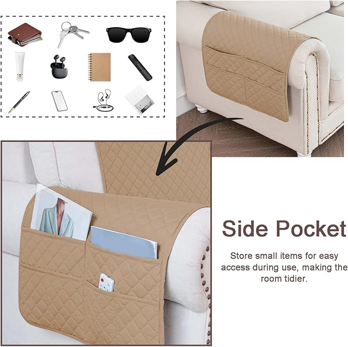 Large Polyester Armrest and Headrest Covers with 2 Pockets | Soft, smooth polyester resists daily wear nonslip silicone backing helps shield recliners and sofas from pet scratches