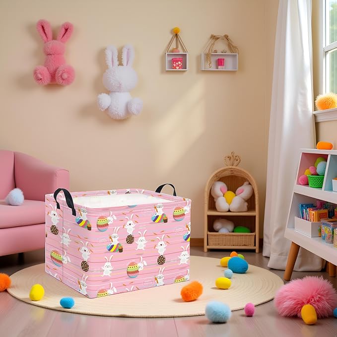 Rectangular Easter Basket Easter Basket for Kids Baby Storage Basket Cute Toy Storage Bin Organizer Shelf Book Basket Easter Room Decor(Line Easter Egg)