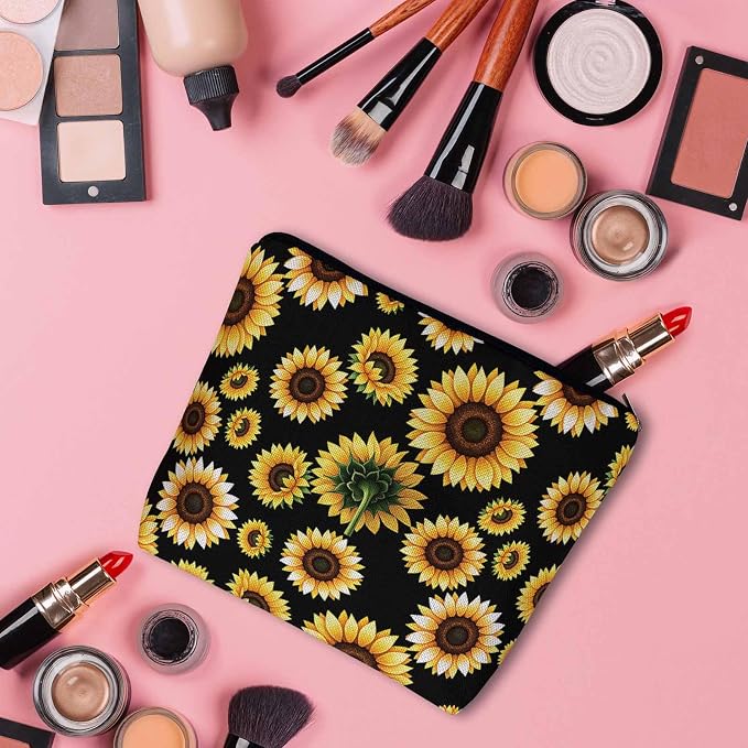 Sunflower Cosmetic Bags For Women, Blossom Sunflowers Yellow Roomy Makeup Bag Toiletry Bag Accessories Organizer Storage Bags Makeup Pouch For Travel Business Gym Camping Bathroom
