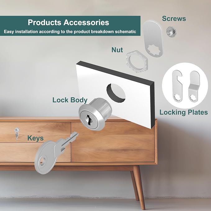 3 Pack Cabinet Locks with Key, 5/8" Cam Lock Keyed Alike, Cabinet Door Lock Secure File Drawer RV Storage Door, Drawer Lock Replacement Kit, Zinc Alloy