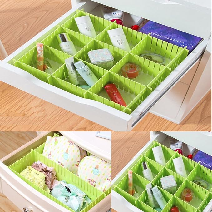 8pcs DIY Plastic Drawer Organizer Adjustable Drawer Dividers for Home Tidy Closet, Socks, Underwear, Office School Supplies, Kitchen Utensil Tools (Green)