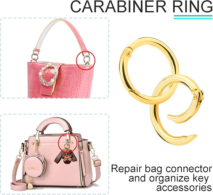 10 Pack 1 Inch Gold Carabiner Clips, Metal Spring O Rings Round Carabiner Keychain Clips for Replacement Purse Ring Hardware, Keyrings, Paracord Keychain Lanyard, Home Car Keyrings Attachment
