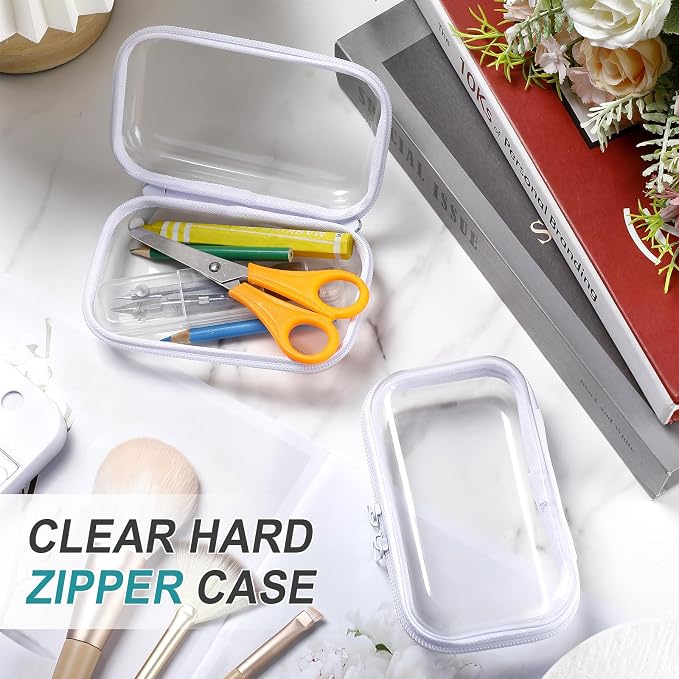 Ceenna 2 Pcs Clear Zipper Case Hard Shell Pouches,2 Mini | Multiple Sizes Plastic Makeup Bags Pencil Case Organizer Diaper Bag Pouches Clear Travel Toiletry Bag for Women