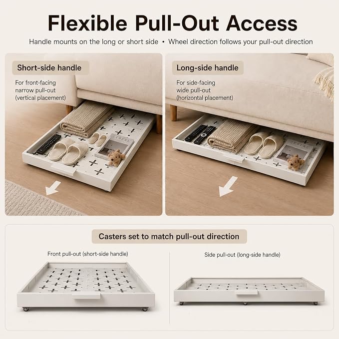 Fokyfok Under Bed Drawers,Under Bed Storage,Under Couch Drawer,1PC | 3 inch tall,Wheeled,Expandable,Slim,Shallow,19"-30" x 9.7"-13.6",Helps Keep Pet Toys from Rolling Under Furniture,Handle